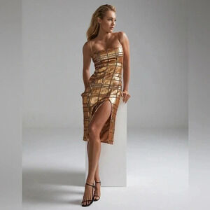 Misha Collection Yvette Midi Dress Gold Sequin Size 6 US